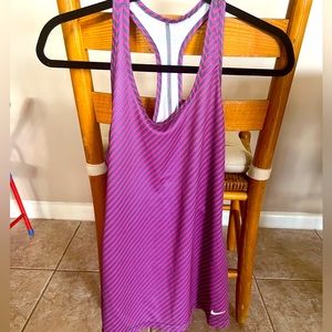 Nike Dri-Fit Womens Tank Top Racerback Pink Gray Stripe Fitness Size L